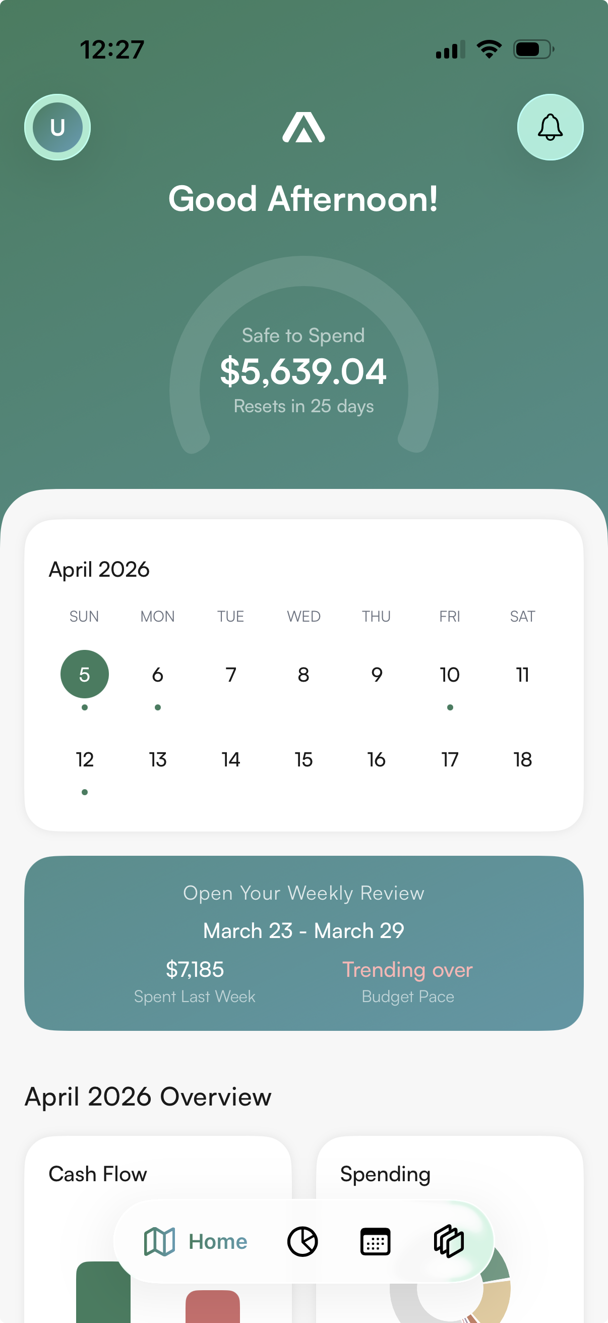 Safe to Spend showing $5,639.04 available